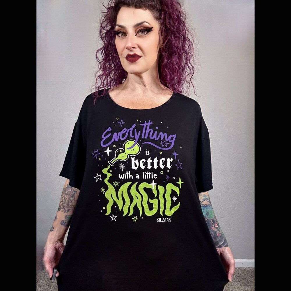 KillStar NWOT Everything is Better with Magic Sleep Tee Witch Goth Whimsigoth M - Picture 4 of 11